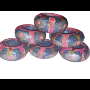 6 Hand painted wooden napkin rings colorful abstract